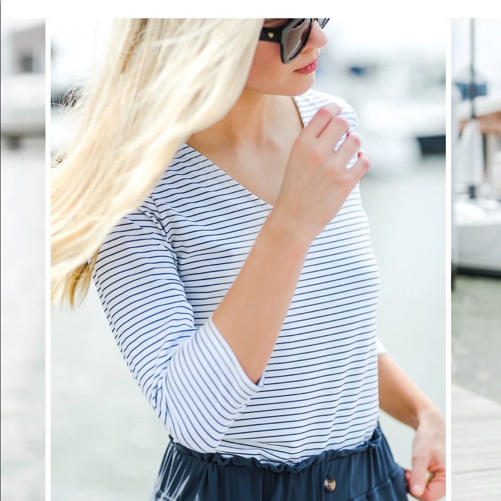 NWT DYI 3/4 Sleeve VNeck striped shirt size L